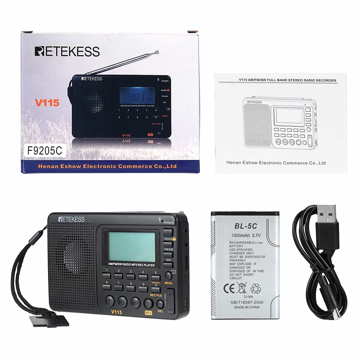 Retekess V115 Portable Digital Radio - AM/FM/SW With Recording, MP3 Player & 1000mAh Battery, Compact Design