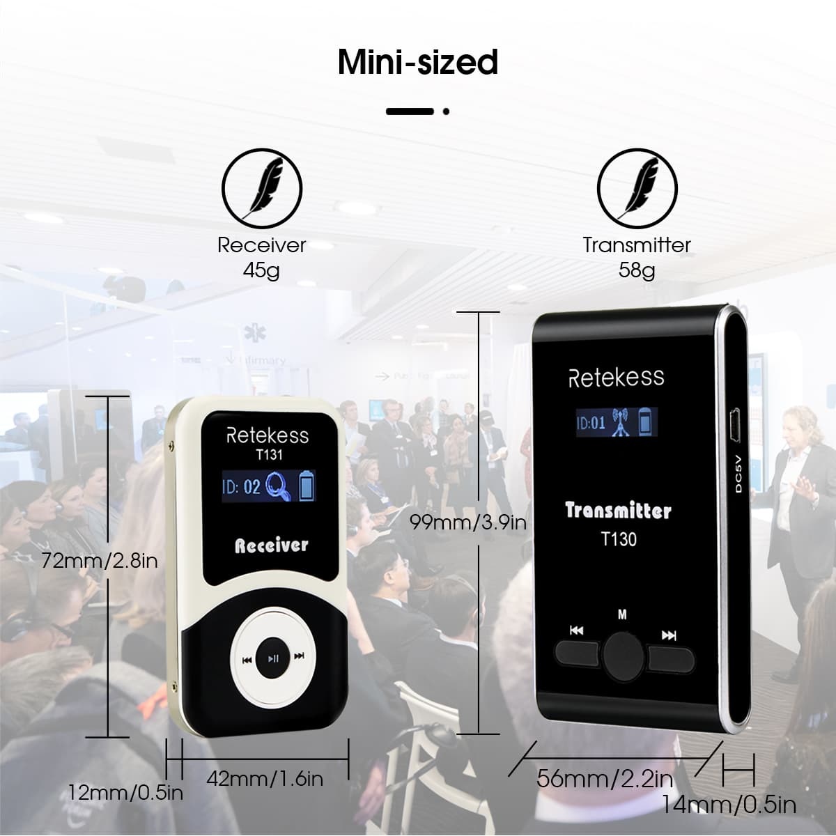 Compact and lightweight T130 wireless tour guide system
