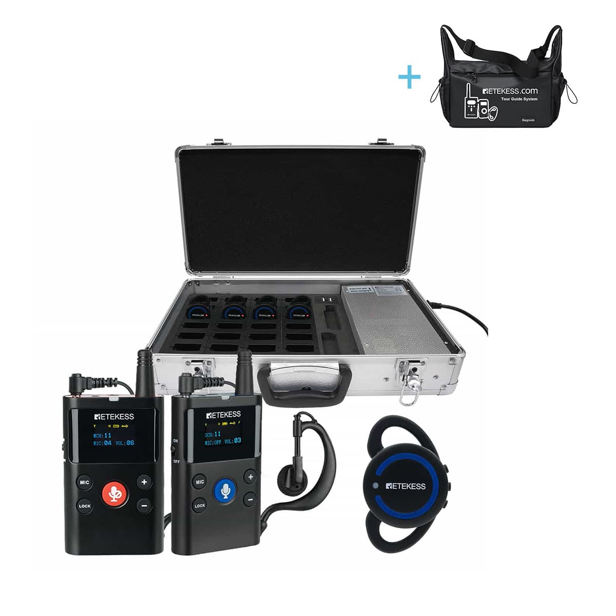 Retekess TT126 TT126R Two-way Communication System Multi-person Intercom with 28-slot Charging Case