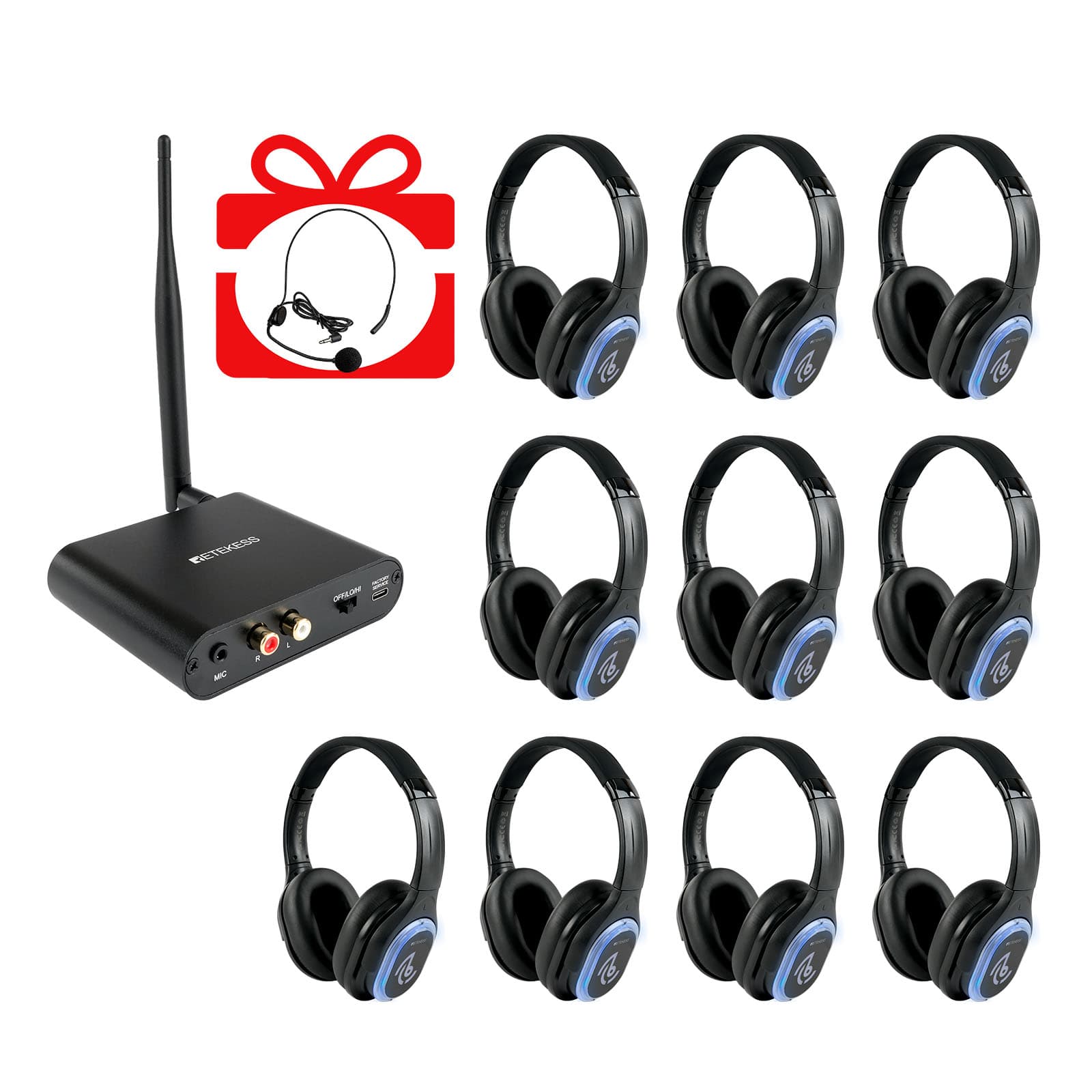 Silent Disco System Professional HIFI TA003 TA004 Silent Disco Headphones and Transmitter with 3 Channels for Meditation,Parties,Classes,Club,Bar and DJ