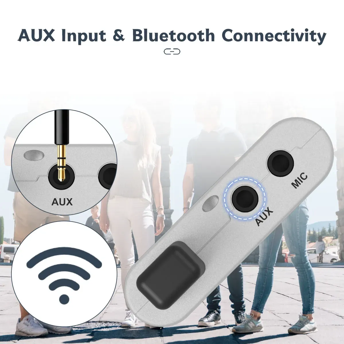 Supports external audio connections through Bluetooth and AUX
