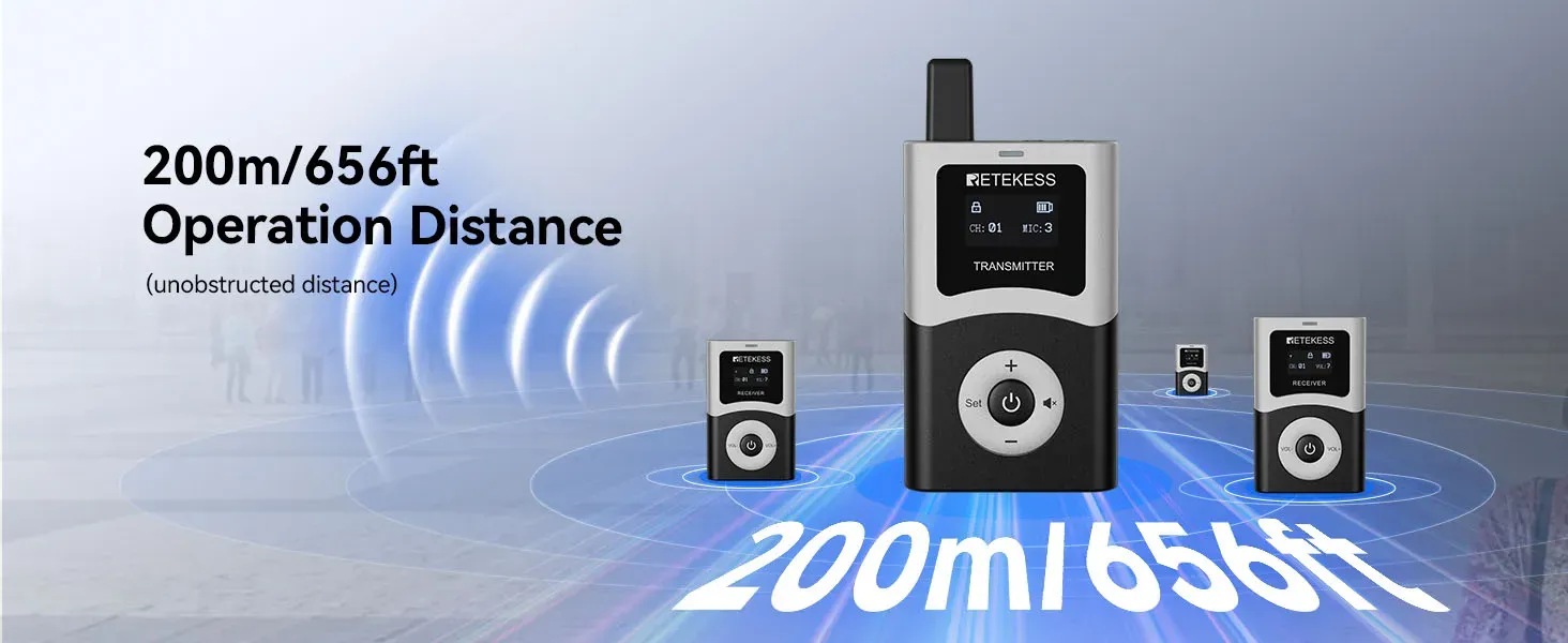 Long-range digital tour guide audio equipment with up to 200 meters transmission distance