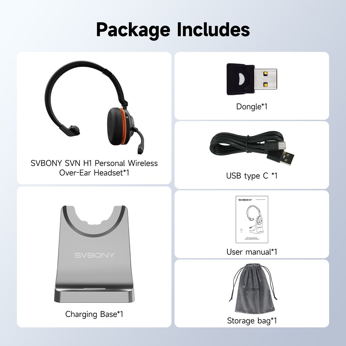 SVN H1 Wireless Noise-Canceling Headphones with Microphone and USB Dongle for Online Meetings