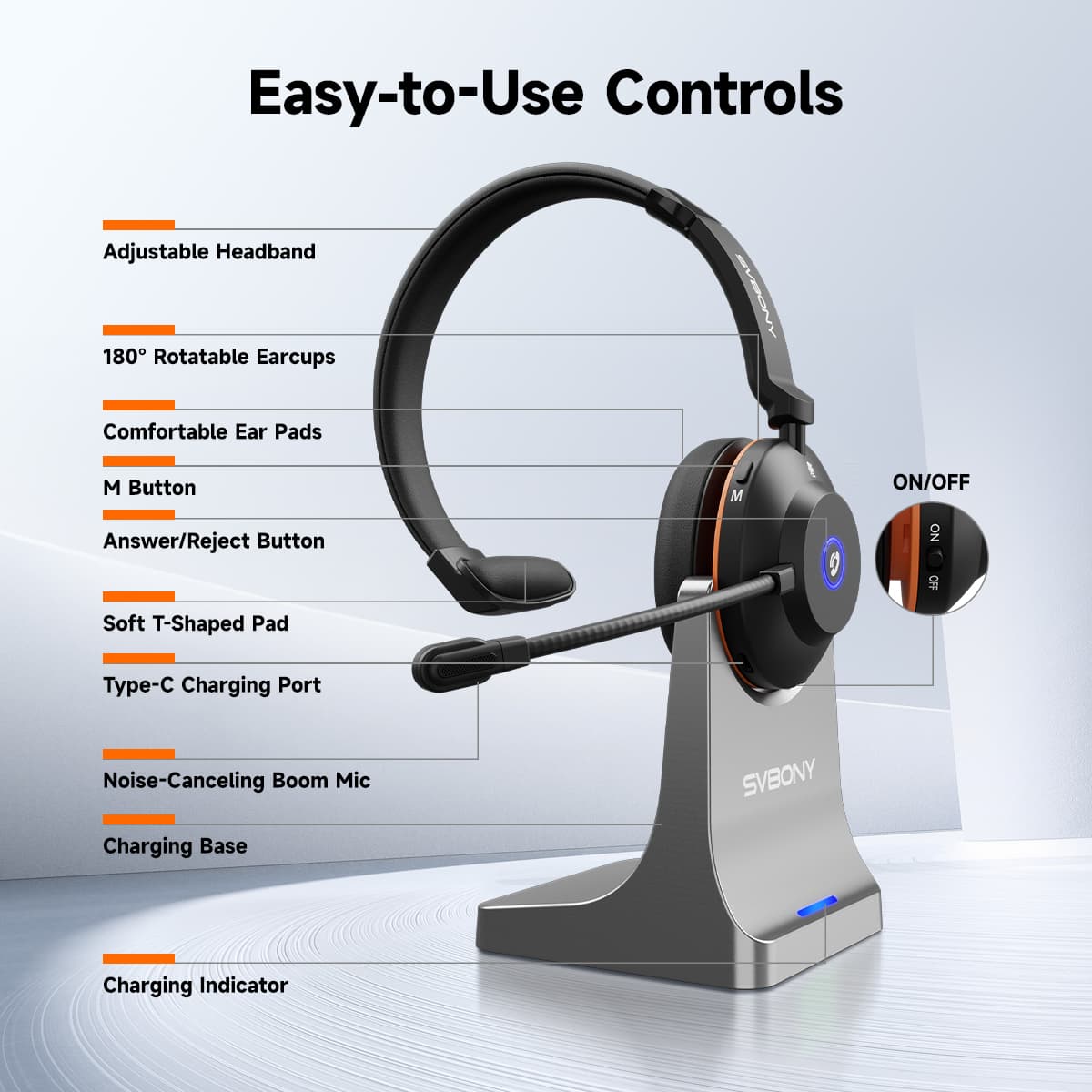 SVN H1 Wireless Noise-Canceling Headphones with Microphone and USB Dongle for Online Meetings