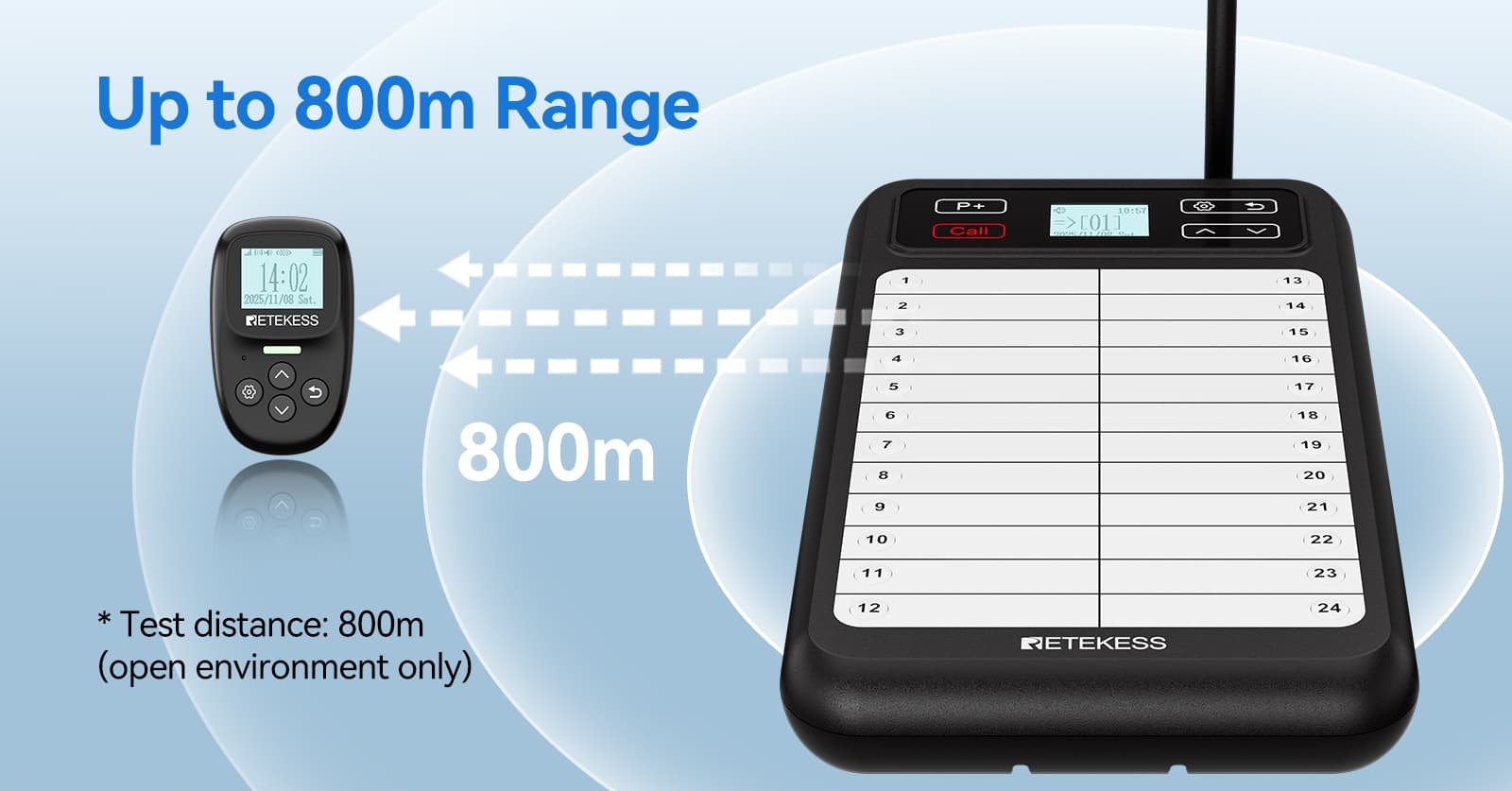 Long-range restaurant paging system