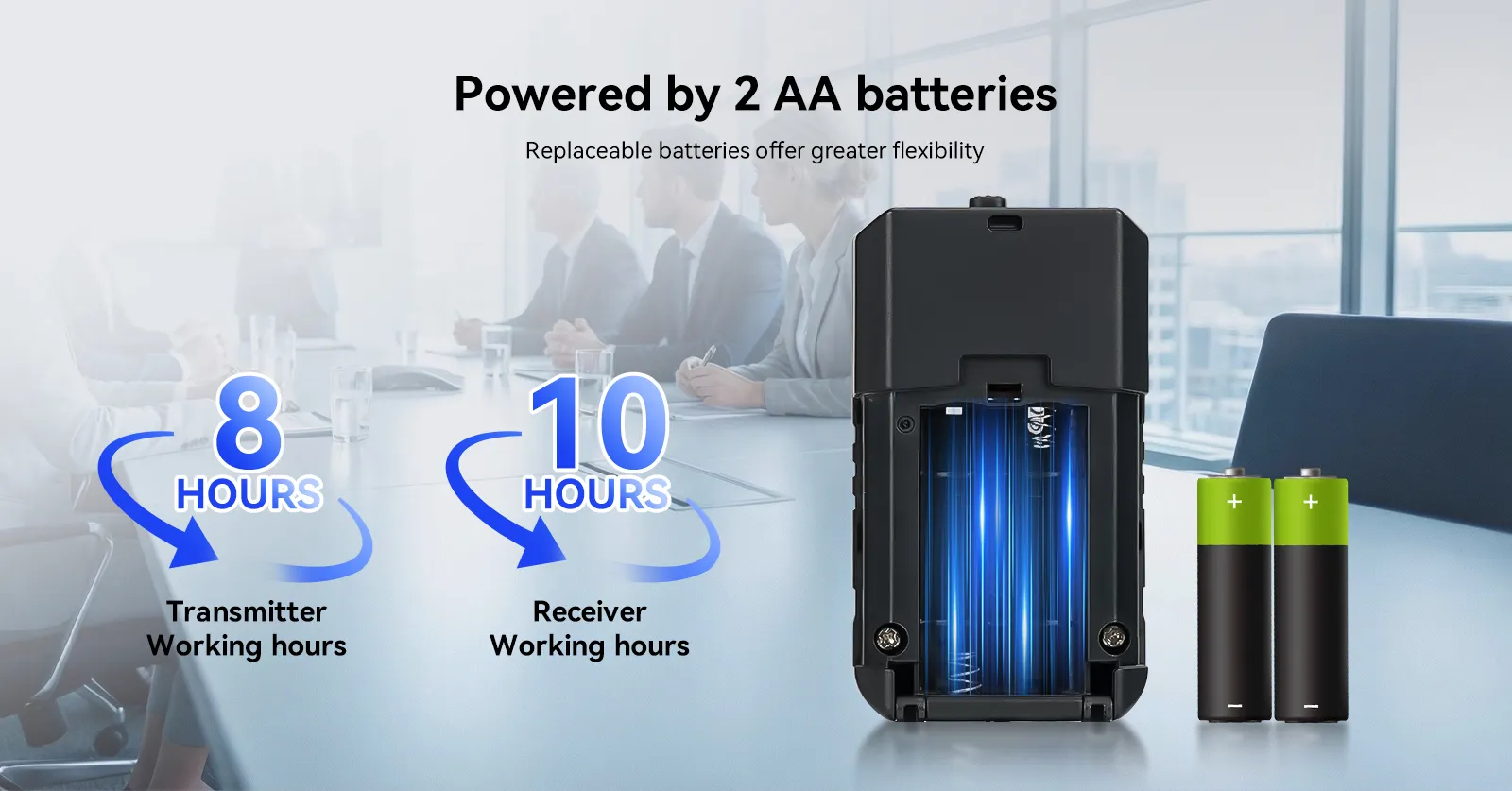 2 AA batteries for Full-Day Use