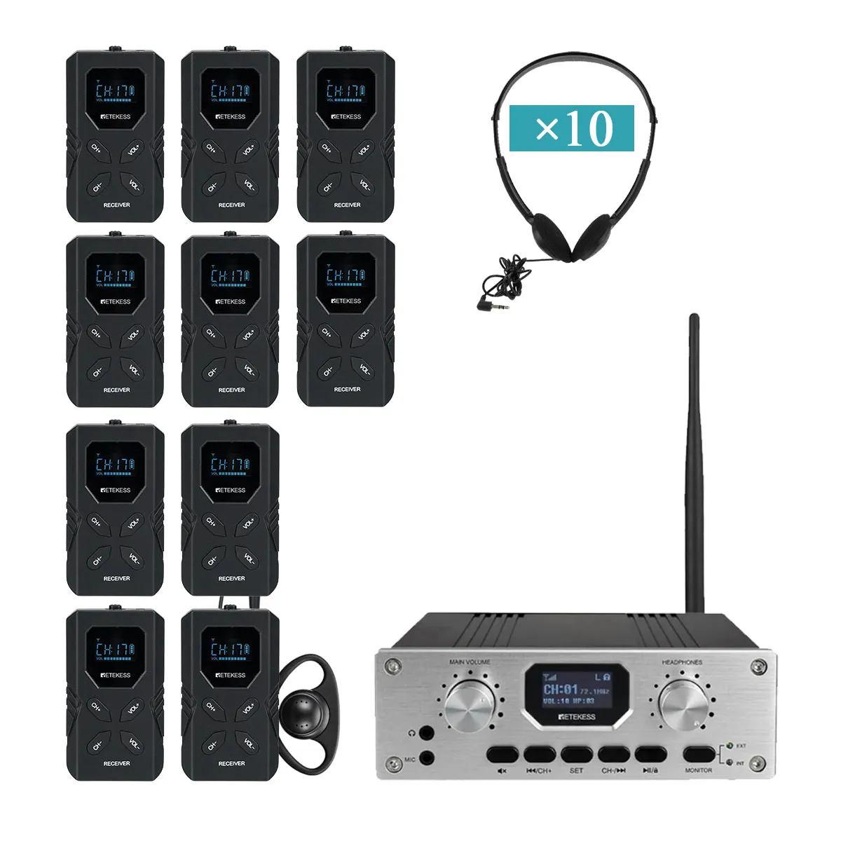 4-20 Person TT119 Desktop Interpretation System with TT118 Receivers, 300m/984ft Range for Conferences, Churches, and Multilingual Events