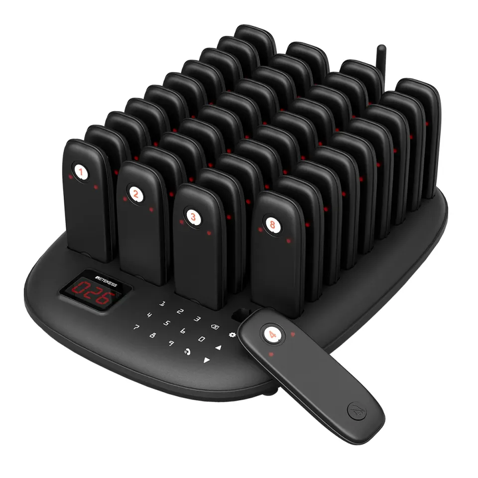 TD175M Guest Paging System With 40 Pagers For Restaurants, Pickup Counters, And Guest Notification