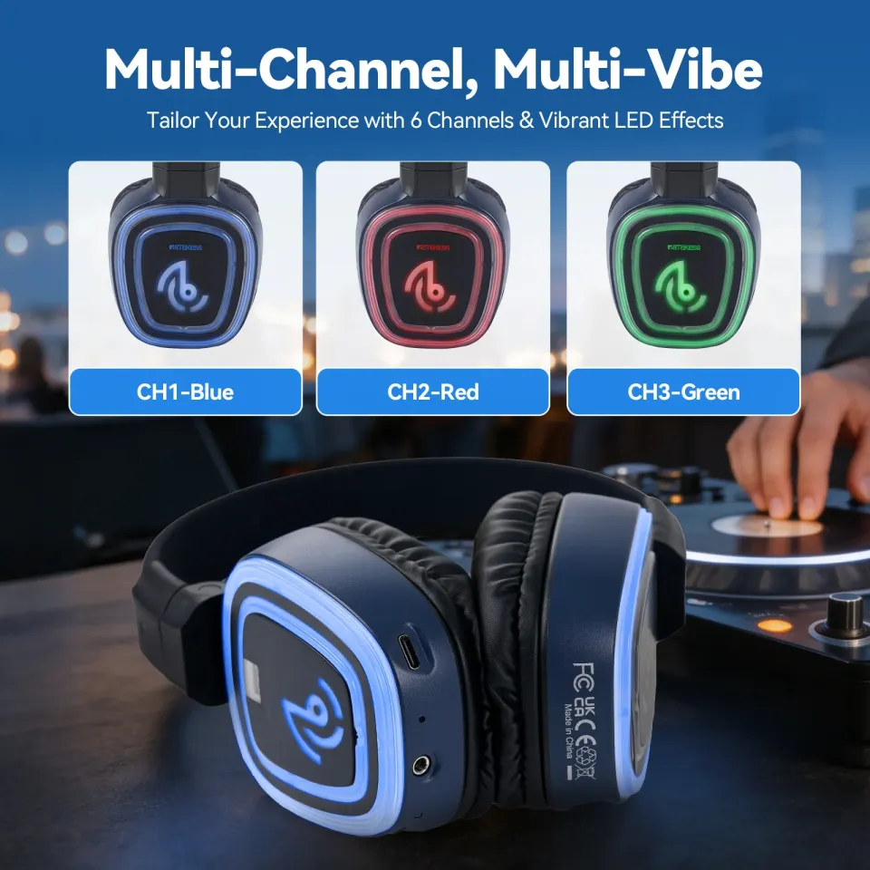Silent Fitness, Dance, Outdoor Gymnastics, Spinning Training, Health & Wellness, Silent Discos TA003S TA004S Silent Sound System Headphones, 6-Channel with Bluetooth, Foldable, Type-C, Bass Boost