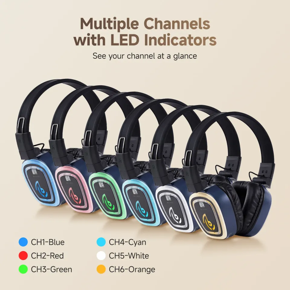 Silent Fitness, Health & Wellness,Dance, Outdoor Gymnastics, Spinning Training, Silent Discos TA003P TA004S Wireless Silent Disco Headsets, 6-Channel with Back-clip & Handheld, Bluetooth, Bass Boost