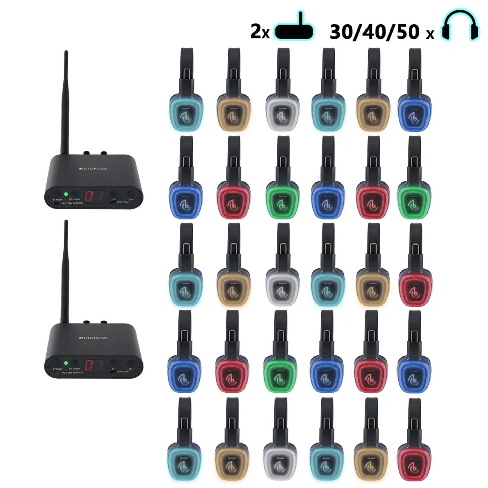 Silent Fitness, Dance, Outdoor Gymnastics, Spinning Training, Health & Wellness, Silent Discos TA003S TA004S Silent Sound System Headphones, 6-Channel with Bluetooth, Foldable, Type-C, Bass Boost