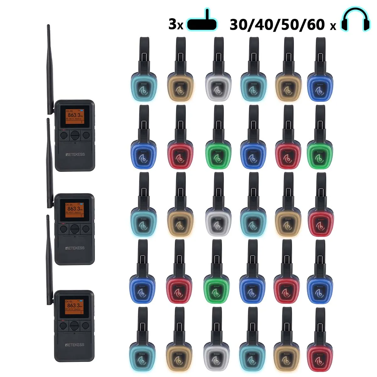 Weddings, Festivals, Beach Parties, School Dances & Corporate Events TA003P TA004S Wireless Silent Party Headphones, 6-Channel, Back-clip & Handheld, 12H Battery, Bass Boost