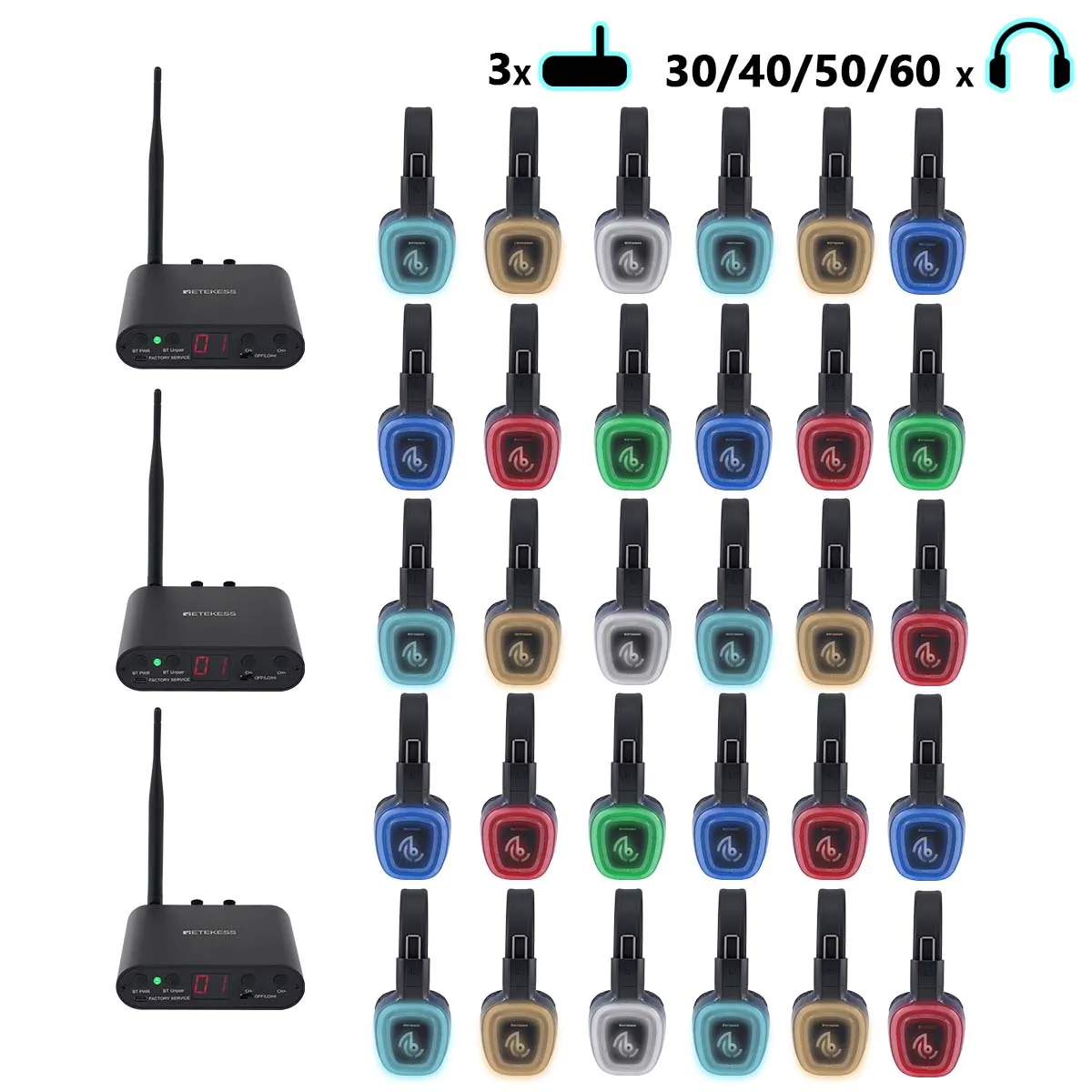 Weddings, Festivals, Beach Parties, School Dances & Corporate Events TA003S TA004S Silent Disco Equipment, 6-Channel, Bass Boost, with Color Changing Lights