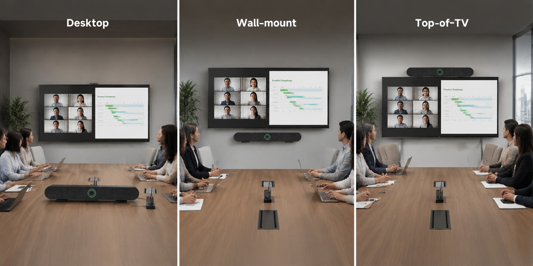 An All-in-One AI Video Conferencing Device Redefining the Corporate Meeting Experience: AI Auto-Framing & Visual Status Indicators