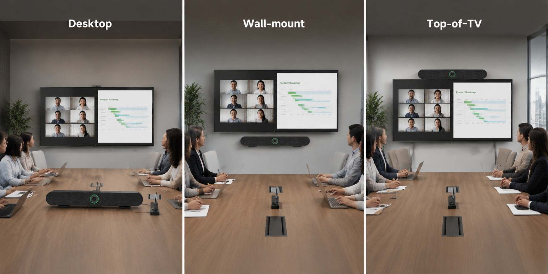 An All-in-One AI Video Conferencing Device Redefining the Corporate Meeting Experience: AI Auto-Framing & Visual Status Indicators