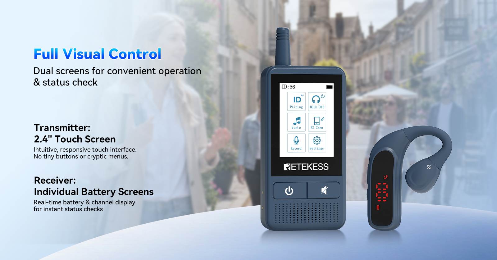 TT133 transmitter with 2.4-inch touchscreen and receiver battery display