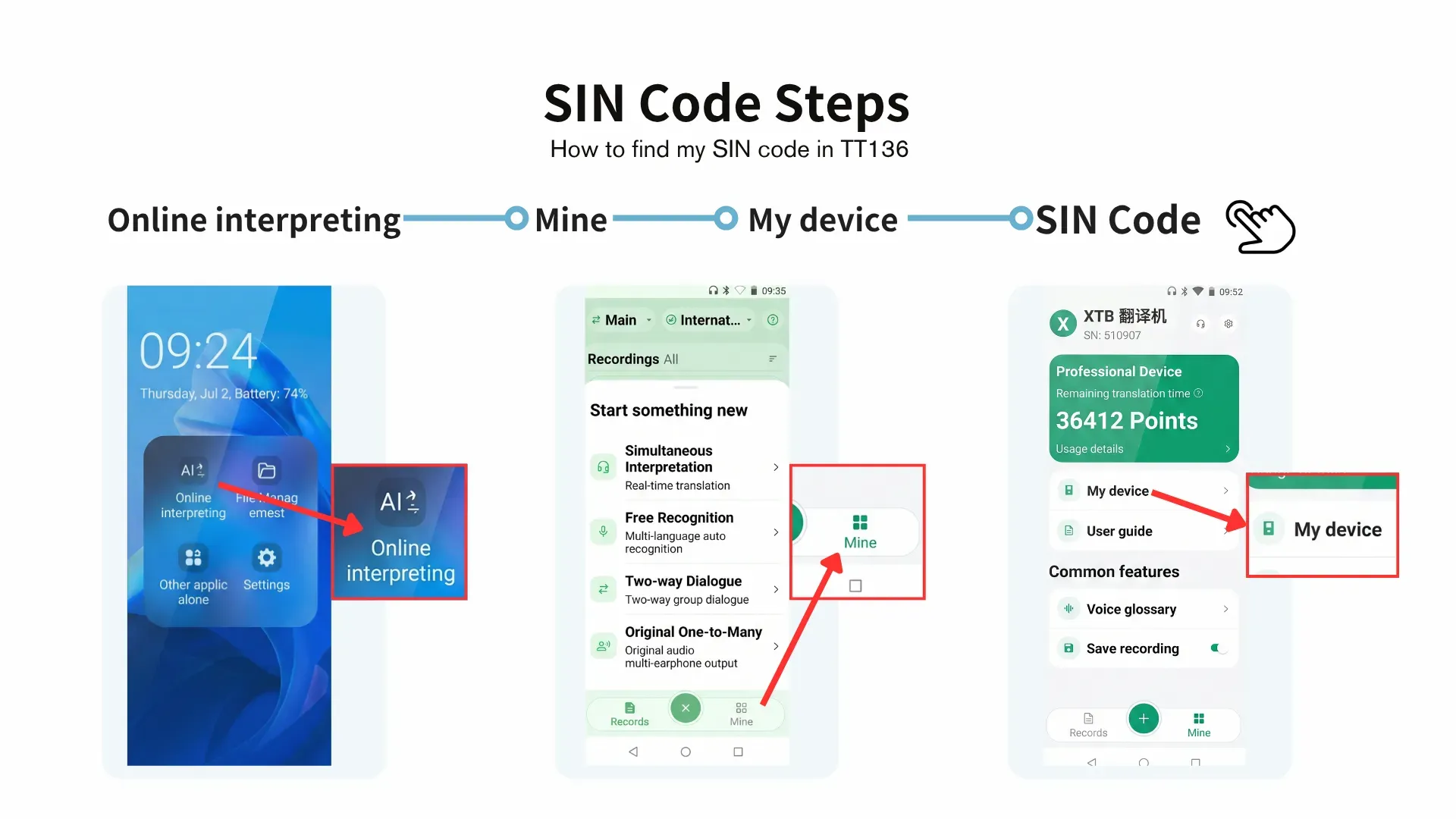 TT136 multilingual audio translation device SN code instructions