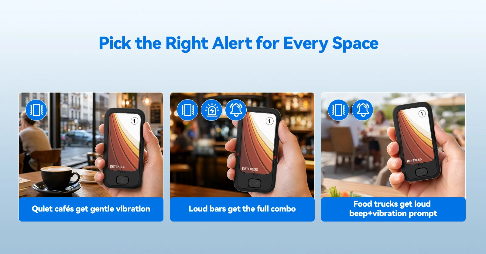 Retekess TD173S customizable call alert modes for different service spaces