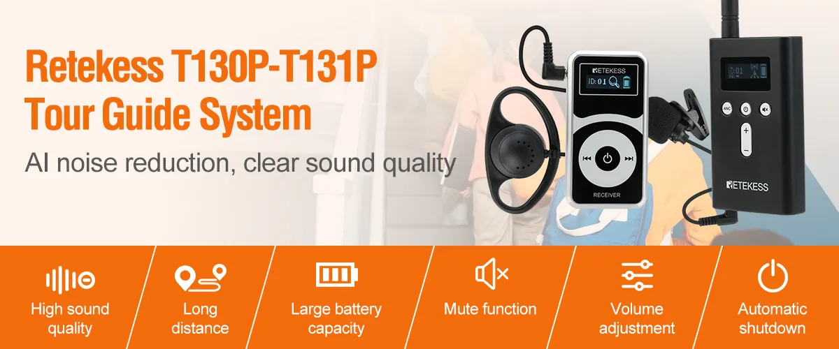 Retekess T130P 3rd Gen flagship wireless tour guide system for European city tour noise solution and team management