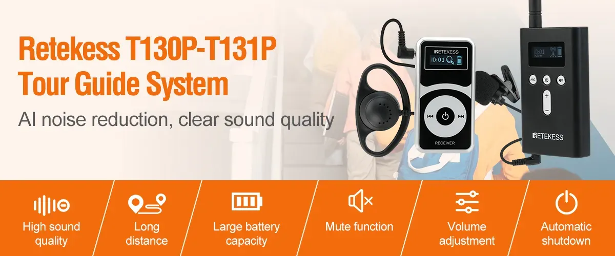 Retekess T130P 3rd Gen flagship wireless tour guide system for European city tour noise solution and team management
