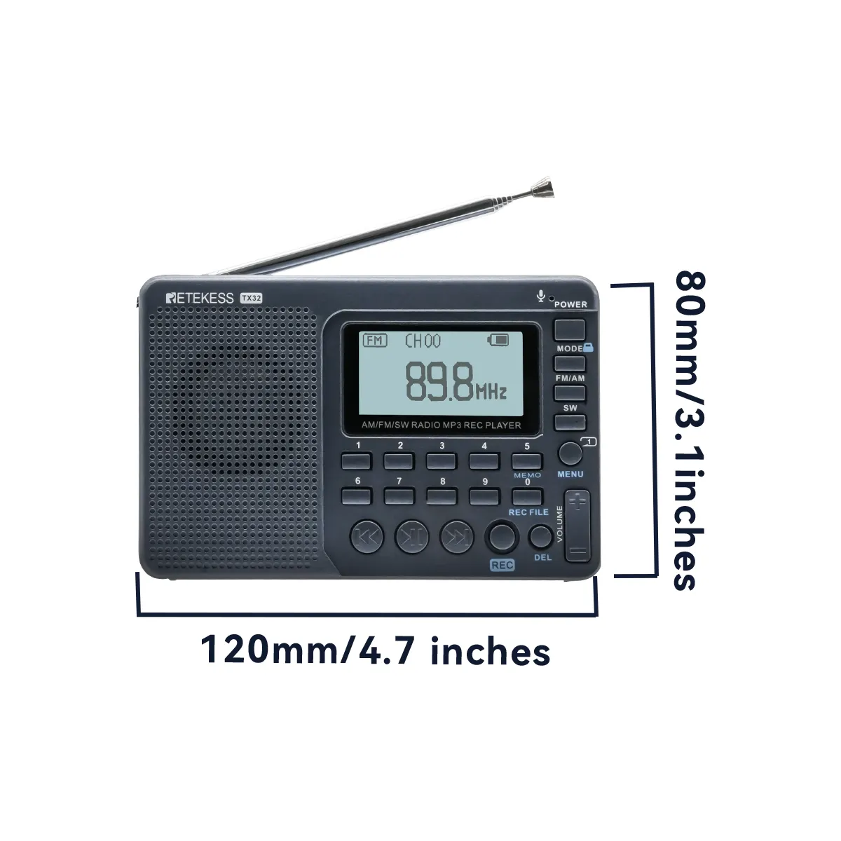 V115 Portable Shortwave Radio With AM/FM/SW Reception, TF Card Playback And Recording, For Home And Travel