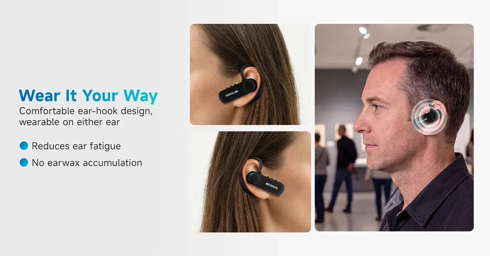 Retekess T131R wireless tour guide receiver with open-ear earhook combo