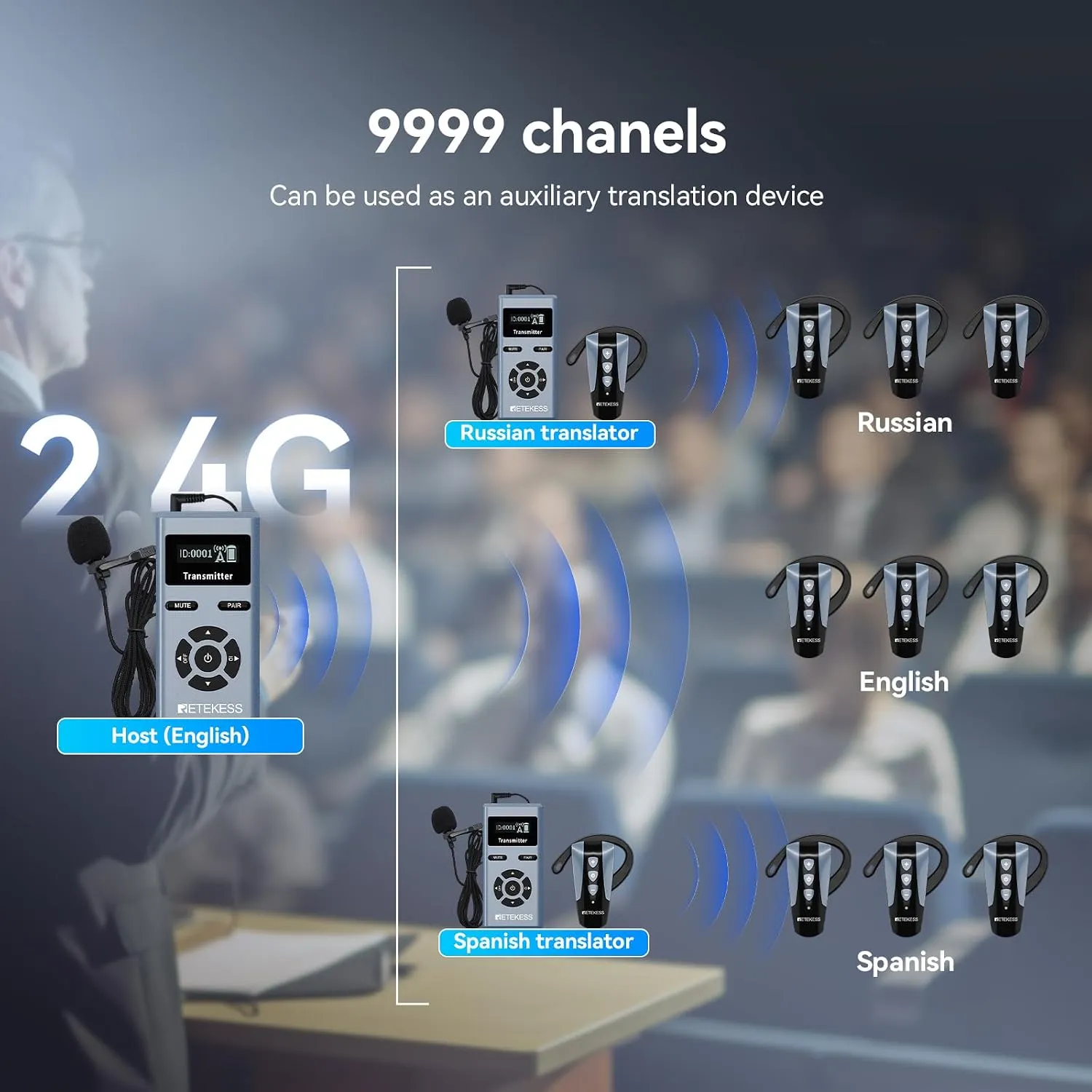 TT106S School and Conference Interpreting Device, 9999 Channels, Supports One-Button Mute