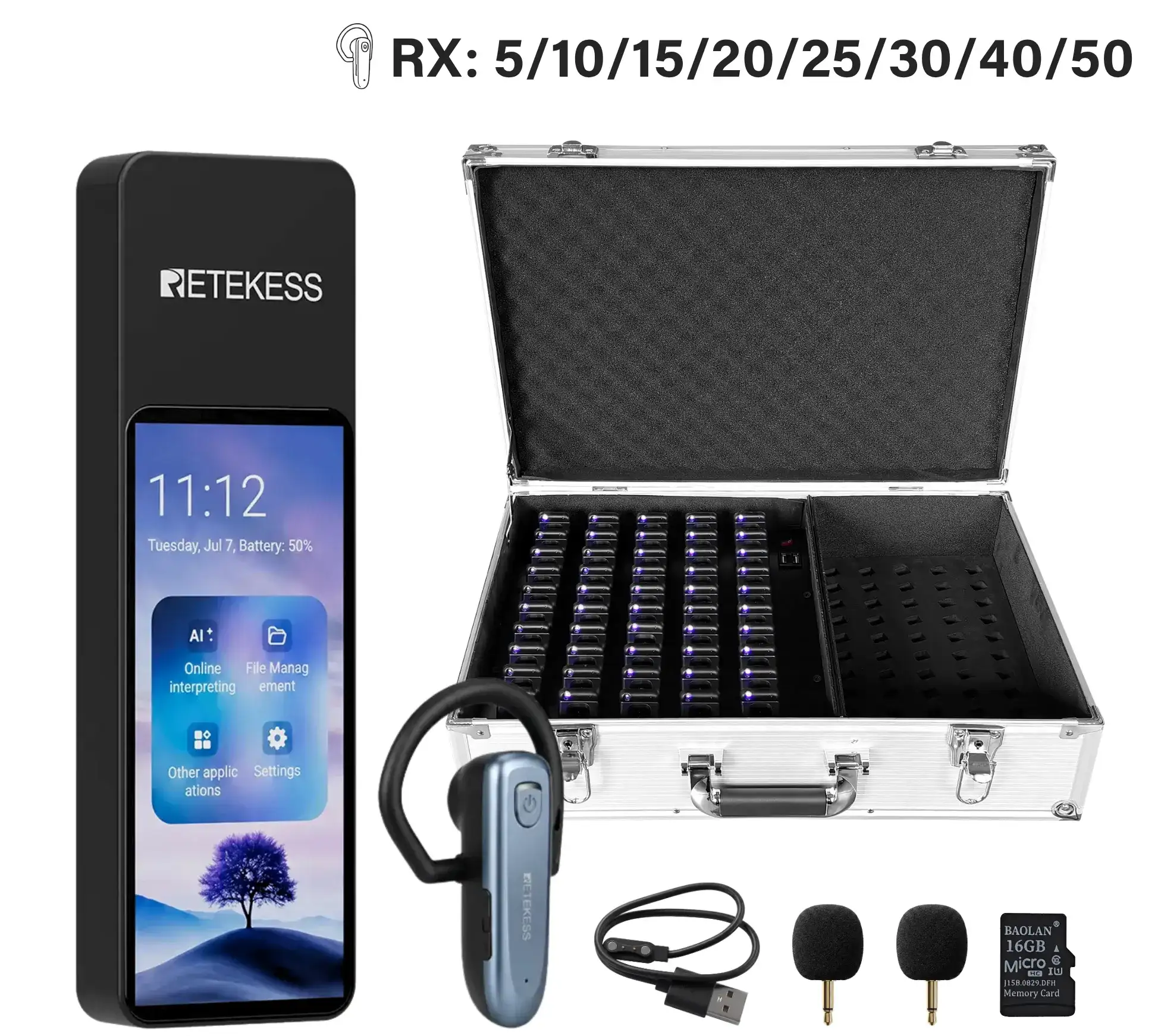 TT136 Auto Translation Device for Multilingual Groups, 120 Languages AI Real-Time Interpretation, Dual-Channel Broadcast,  Stable Signal for VIP Tour & Factory Guide