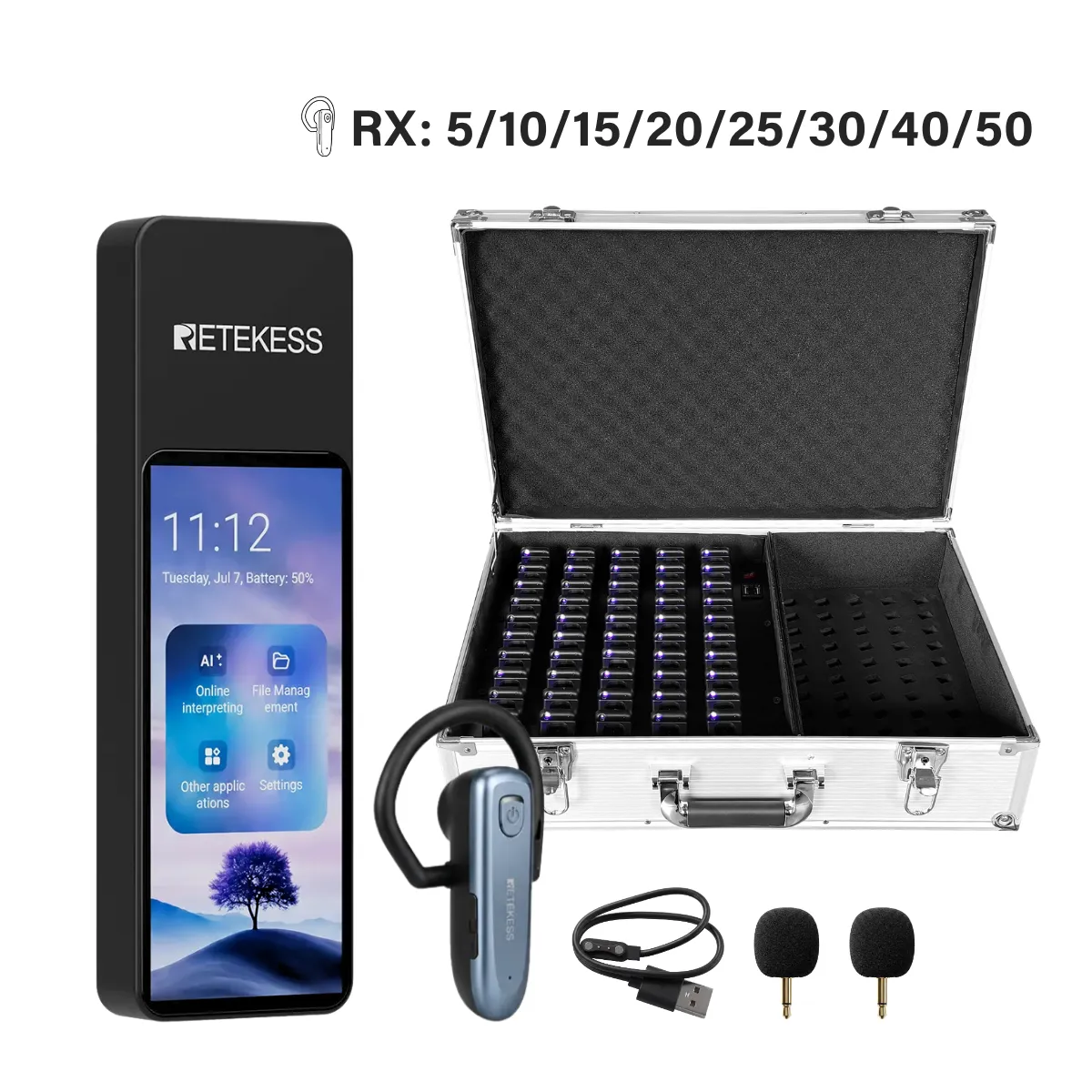 TT136 Auto Translation Device for Multilingual Groups, 120 Languages AI Real-Time Interpretation, Dual-Channel Broadcast,  Stable Signal for VIP Tour & Factory Guide