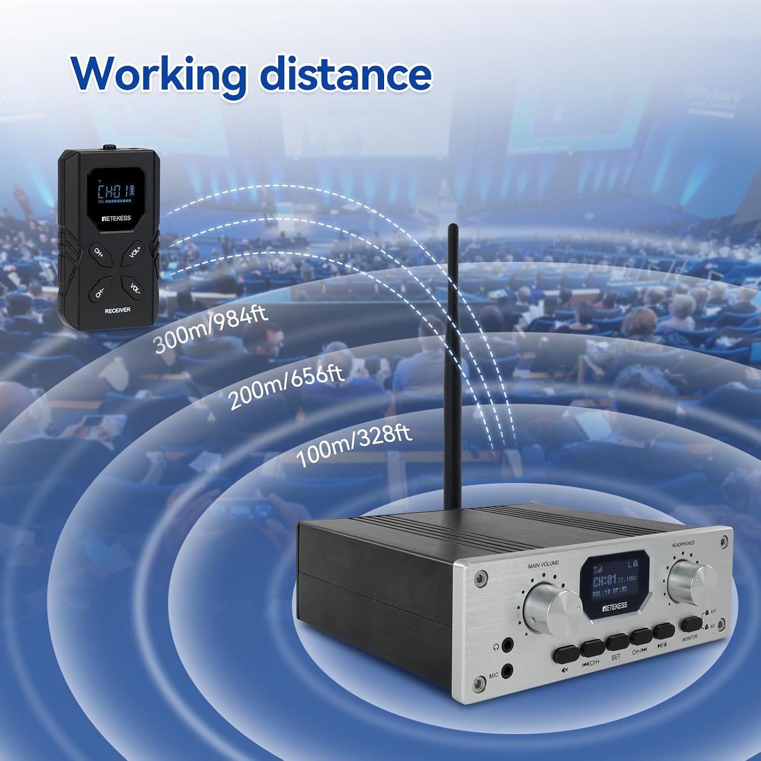 4-20 Person TT119 Desktop Interpretation System with TT118 Receivers, 300m/984ft Range for Conferences, Churches, and Multilingual Events