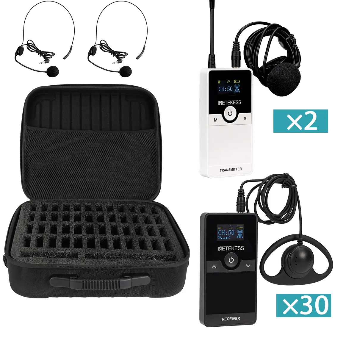 10–100 People TT116 UHF Interpretation System with 656ft Range and 50 Channels for Churches, Conferences, Tours, and Training