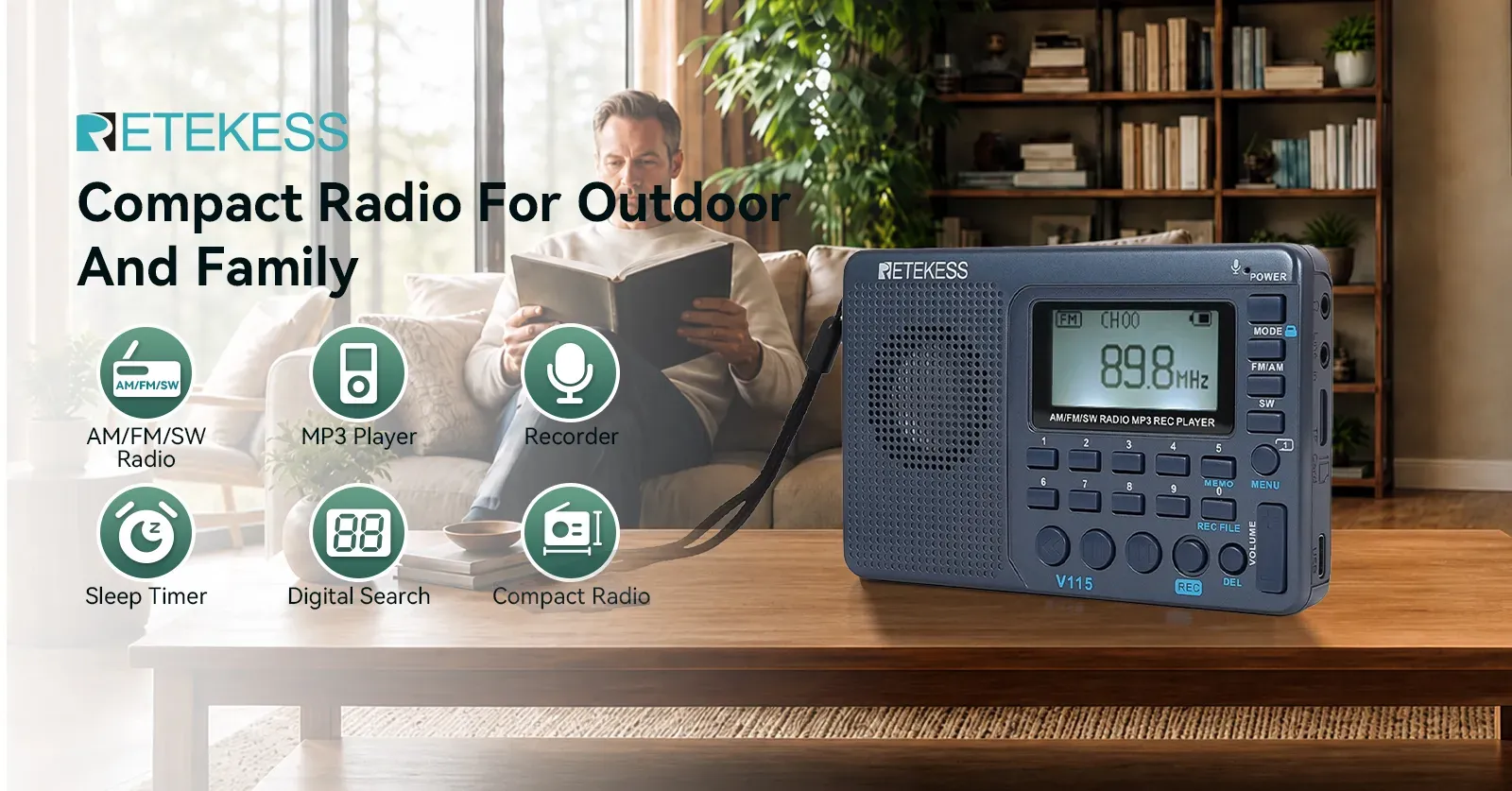 Retekess V115 compact radio for outdoor and family