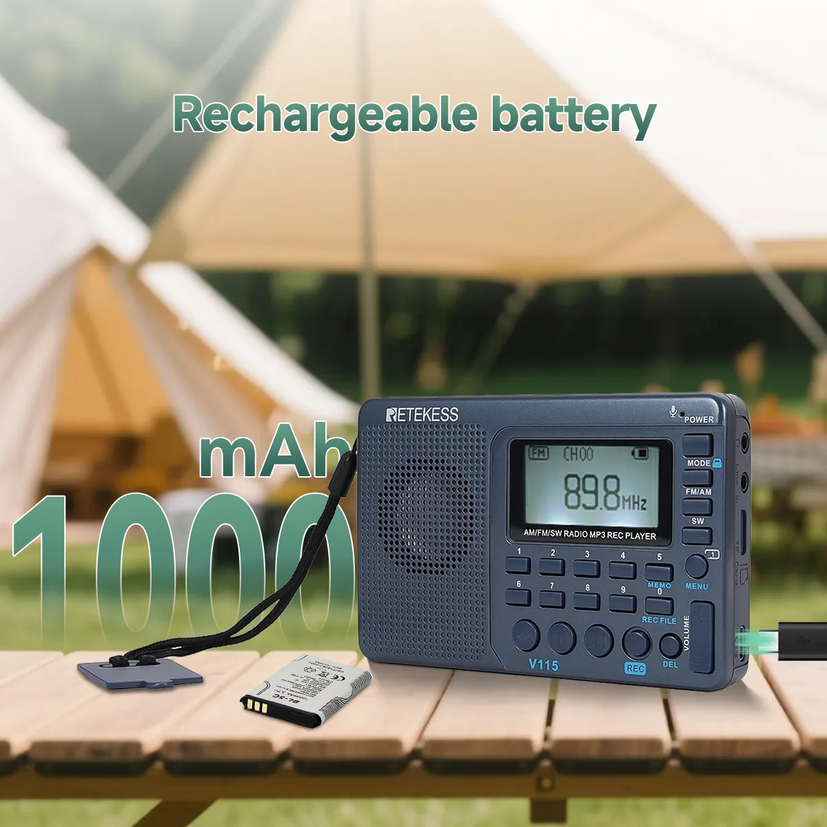 V115 Portable Shortwave Radio With AM/FM/SW Reception, TF Card Playback And Recording, For Home And Travel