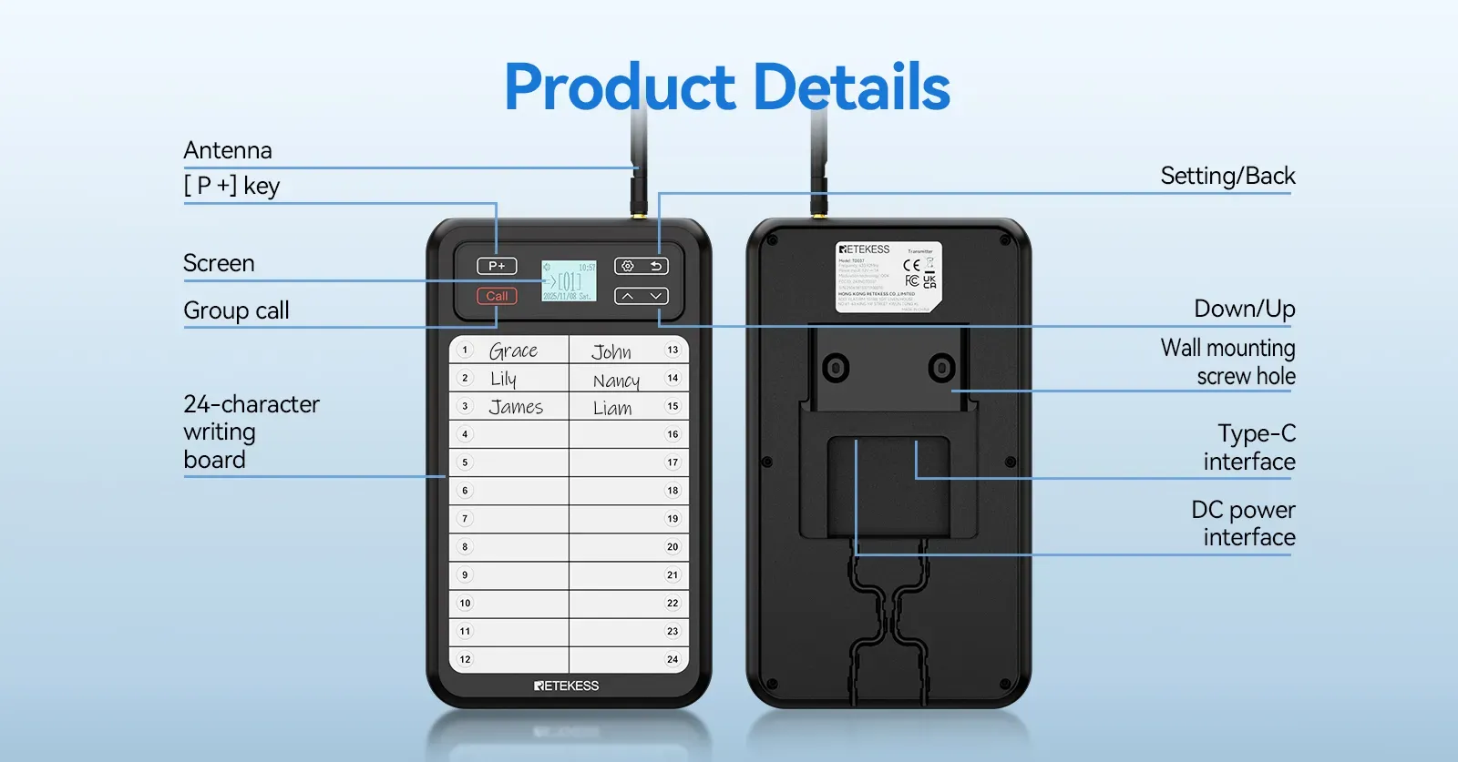 TD037 writable transmitter with clear button layout