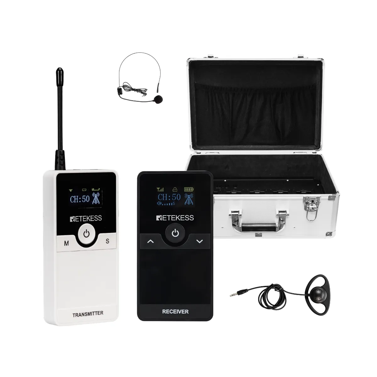 TT116 Plant Tour Headsets with 30-Slot Charging Case for Plant Tours, Factory Visits, Church Use, and Internal Company Communication