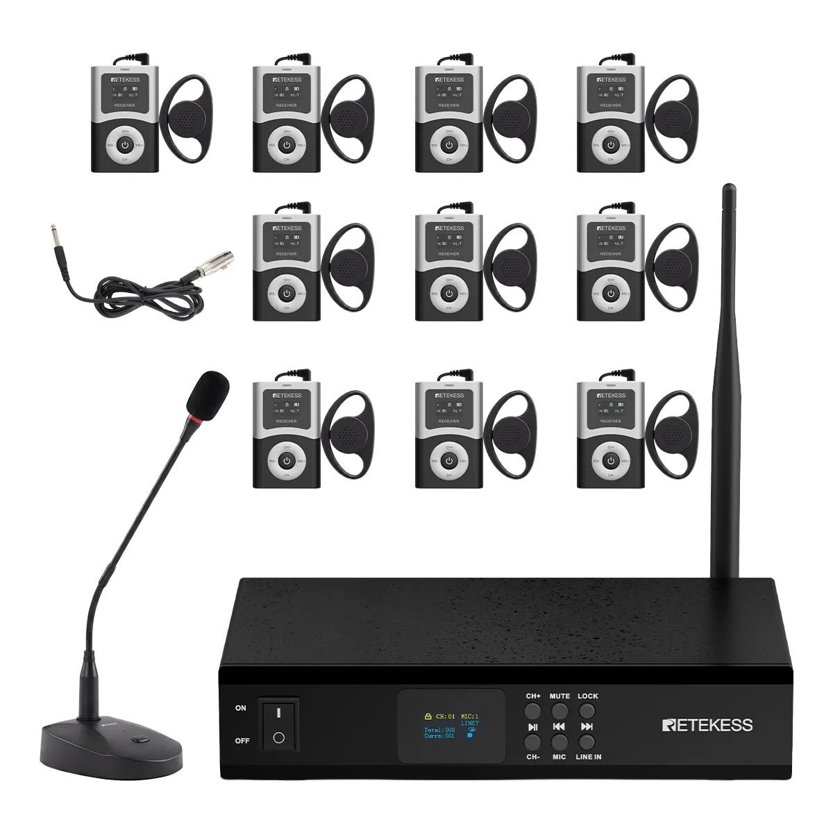 T130T T131T Desktop Simultaneous Interpretation System with UHF Wireless Audio, Bluetooth Connectivity, and 820 ft Range for Conferences, Worship, Education, and Corporate Communication