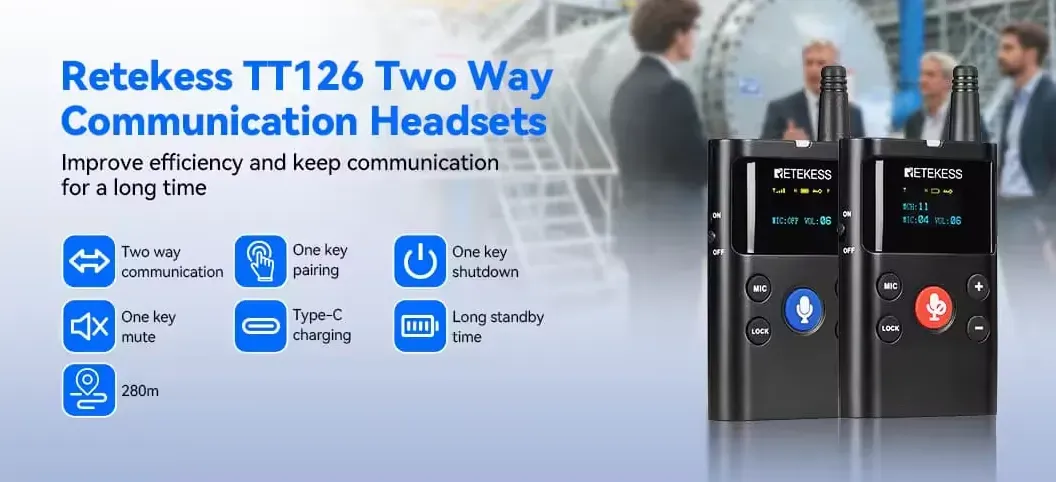 Retekess TT126 two-way tour guide headset system - 280m range for premium winery tours
