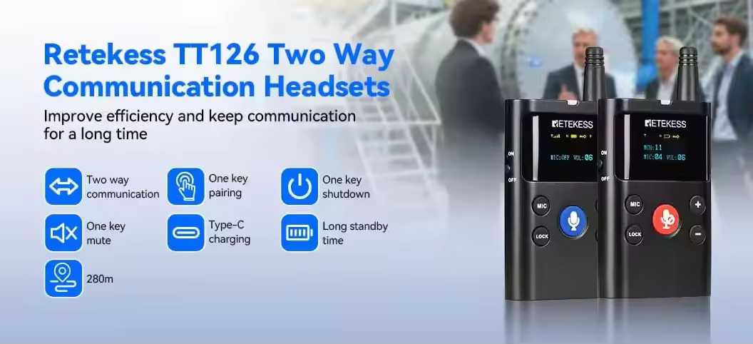 Retekess TT126 two-way tour guide headset system - 280m range for premium winery tours