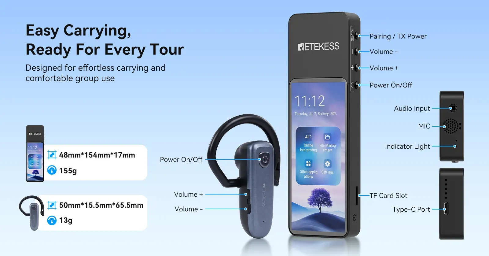 Retekess TT136 real-time interpretation tour guide system - for multilingual cross-border coach tours